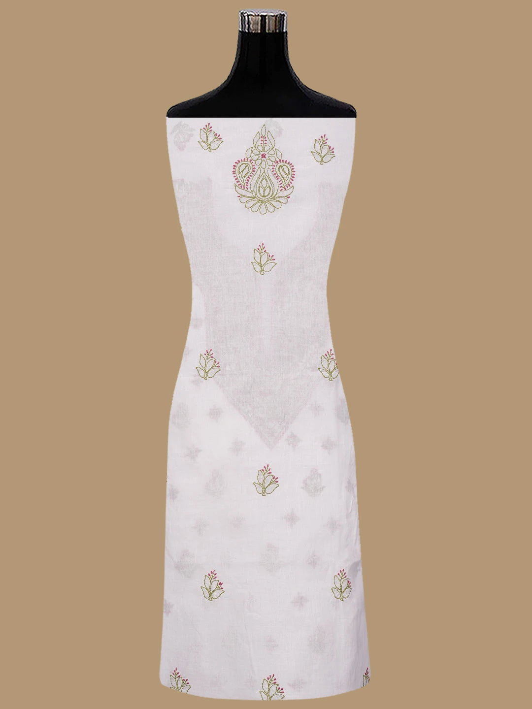 Ada Hand Embroidered White Cotton Lucknowi Chikankari Unstitched Suit Piece 01A861532