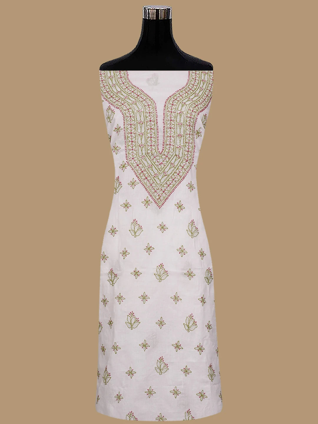 Ada Hand Embroidered White Cotton Lucknowi Chikankari Unstitched Suit Piece 01A861532