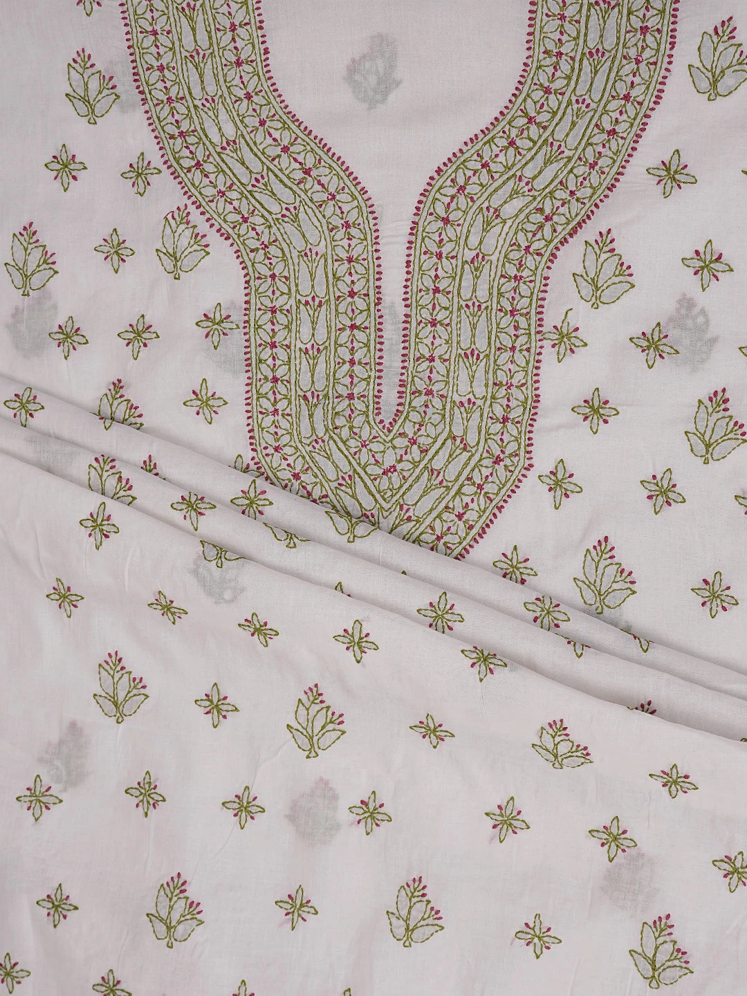 Ada Hand Embroidered White Cotton Lucknowi Chikankari Unstitched Suit Piece 01A861532