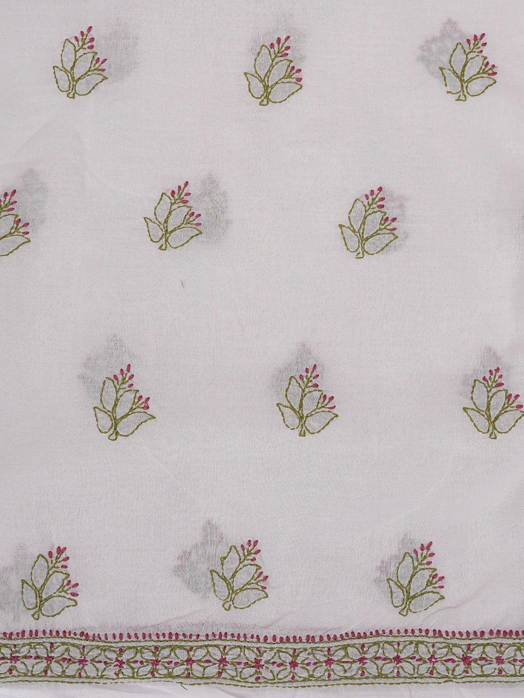 Ada Hand Embroidered White Cotton Lucknowi Chikankari Unstitched Suit Piece 01A861532