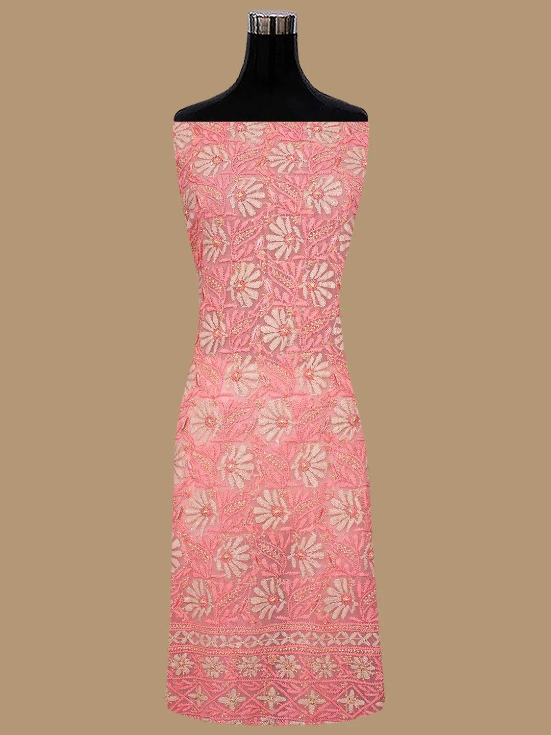 Ada Hand Embroidered Peach Georgette Lucknowi Chikankari Unstitched Suit Piece  01A857207