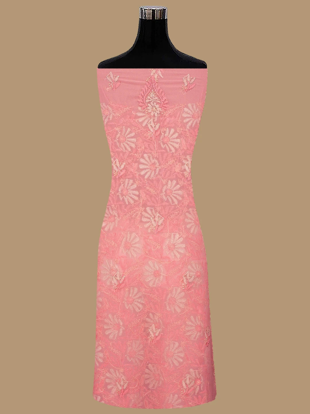 Ada Hand Embroidered Peach Georgette Lucknowi Chikankari Unstitched Suit Piece  01A857207