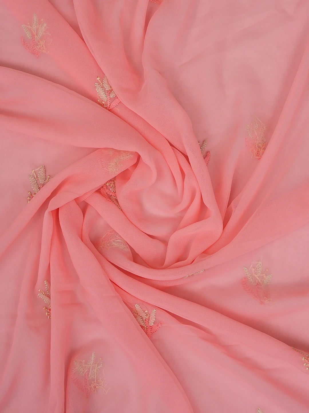 Ada Hand Embroidered Peach Georgette Lucknowi Chikankari Unstitched Suit Piece  01A857207