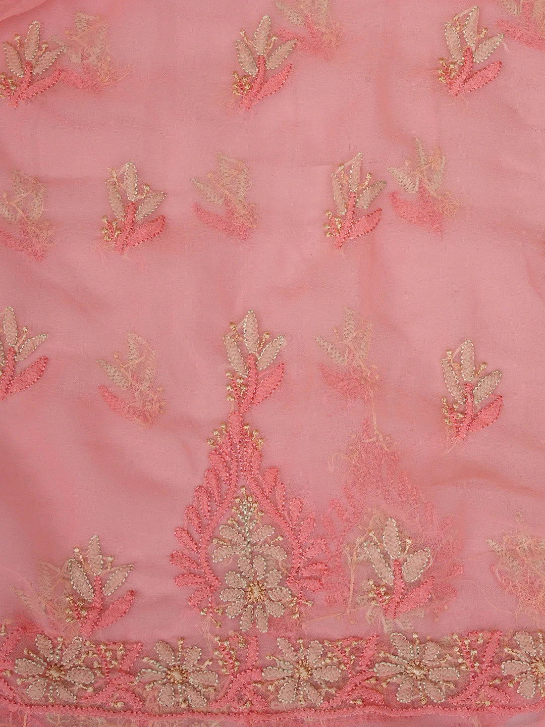 Ada Hand Embroidered Peach Georgette Lucknowi Chikankari Unstitched Suit Piece  01A857207