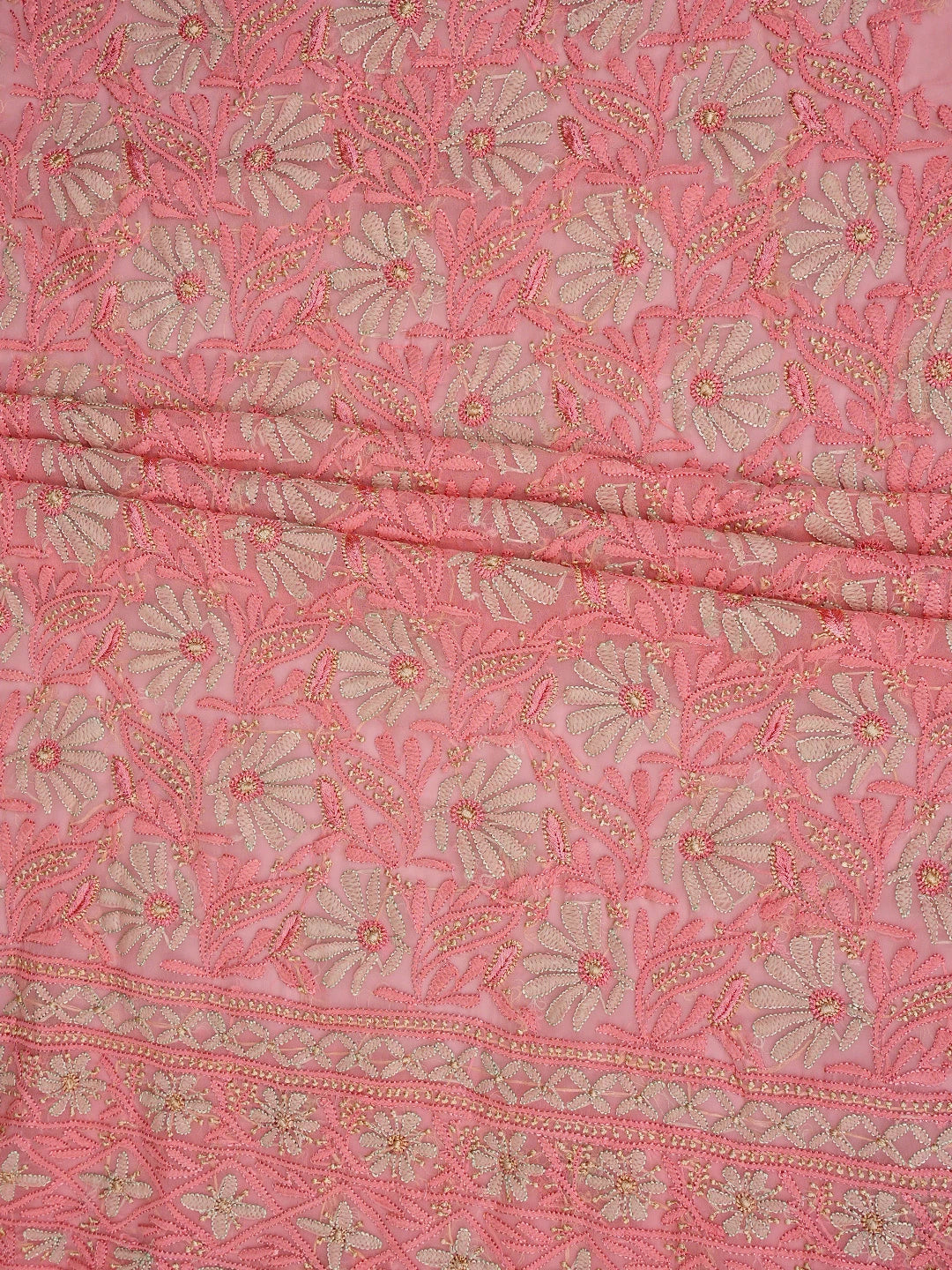 Ada Hand Embroidered Peach Georgette Lucknowi Chikankari Unstitched Suit Piece  01A857207