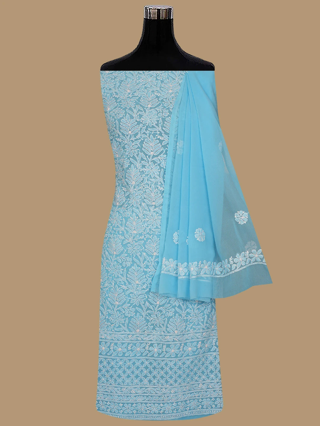 Ada Hand Embroidered Blue Georgette Lucknowi Chikankari Unstitched Suit Piece 01A644005