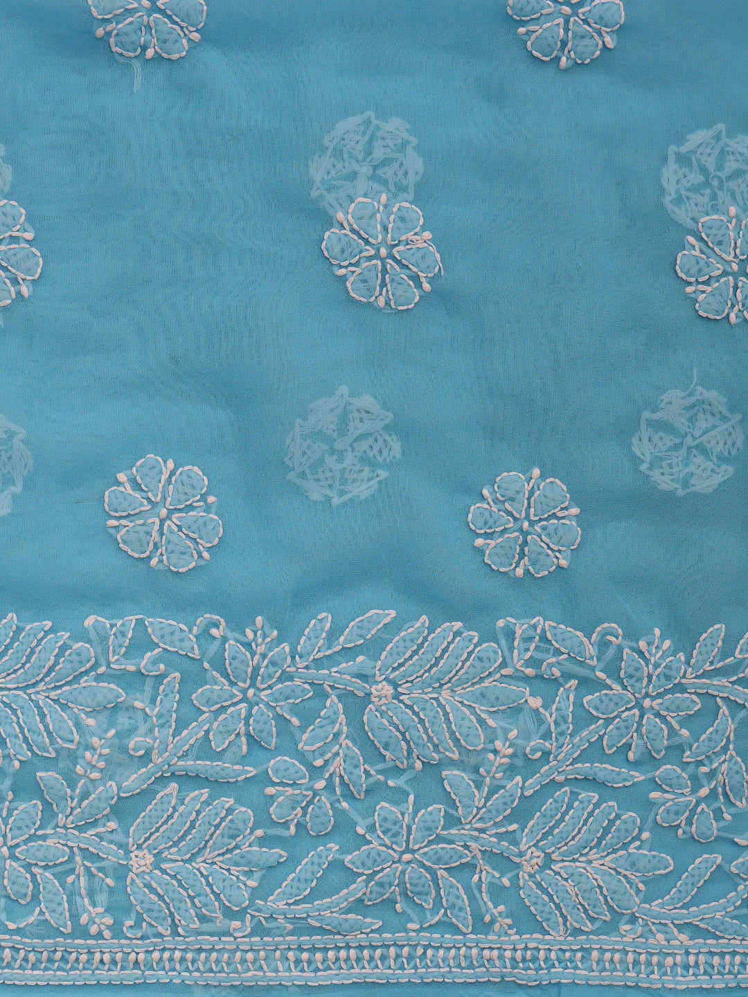 Ada Hand Embroidered Blue Georgette Lucknowi Chikankari Unstitched Suit Piece 01A644005