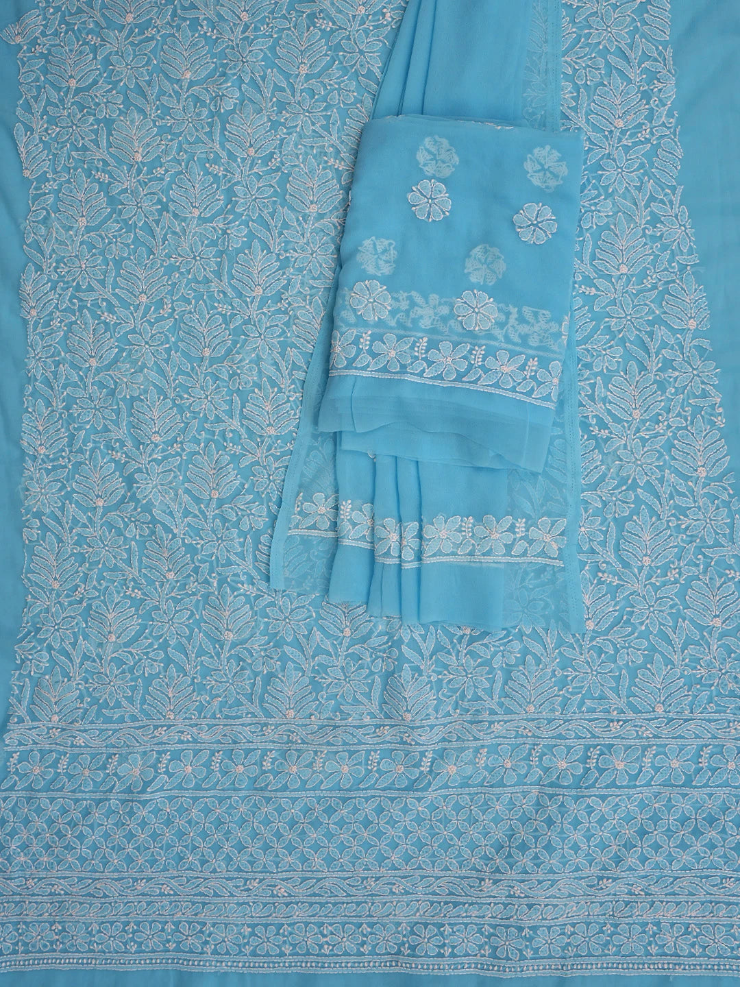 Ada Hand Embroidered Blue Georgette Lucknowi Chikankari Unstitched Suit Piece 01A644005