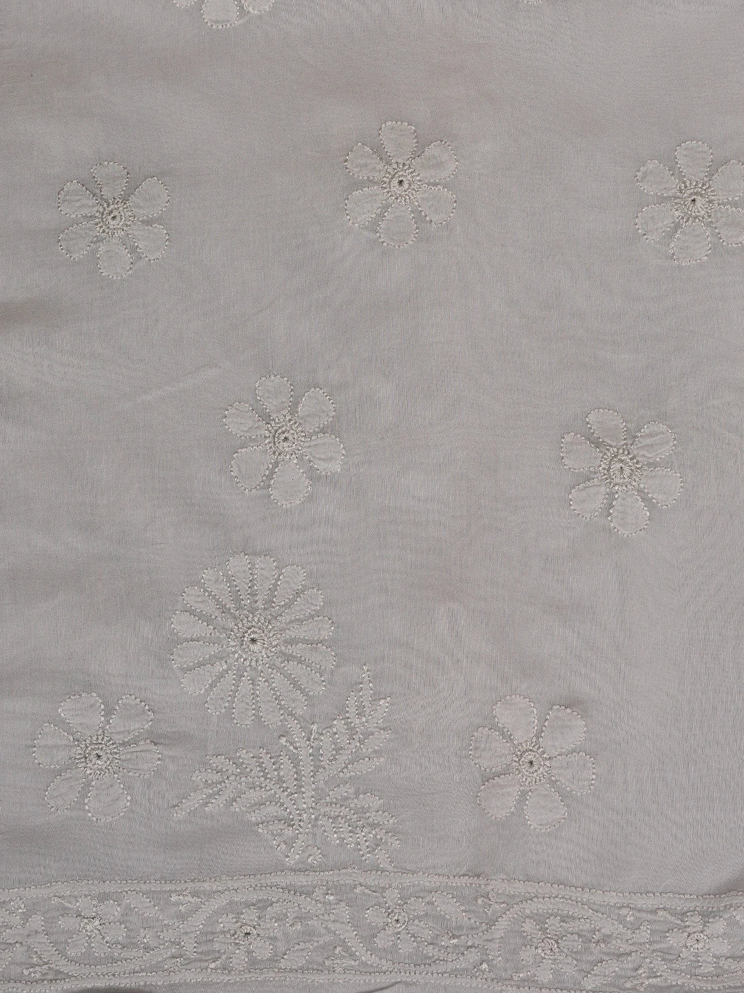 Ada Hand Embroidered Silver Grey Muslin Lucknowi Chikankari Unstitched Kurta Dupatta Set 01A584955