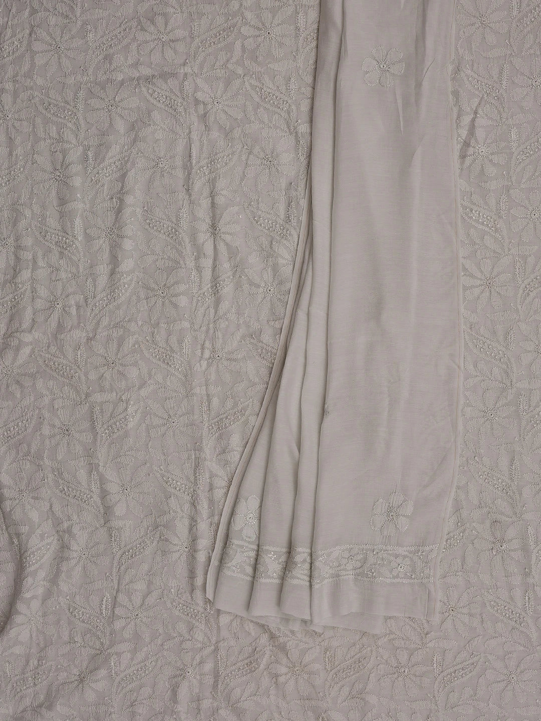 Ada Hand Embroidered Silver Grey Muslin Lucknowi Chikankari Unstitched Kurta Dupatta Set 01A584955
