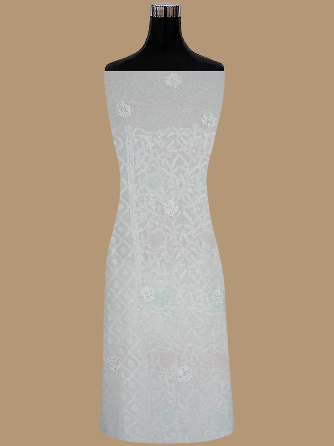 Ada Hand Embroidered White Viscose Georgette Lucknowi Chikankari Unstitched Kurta Dupatta Set With Cutdana Work 01A416962