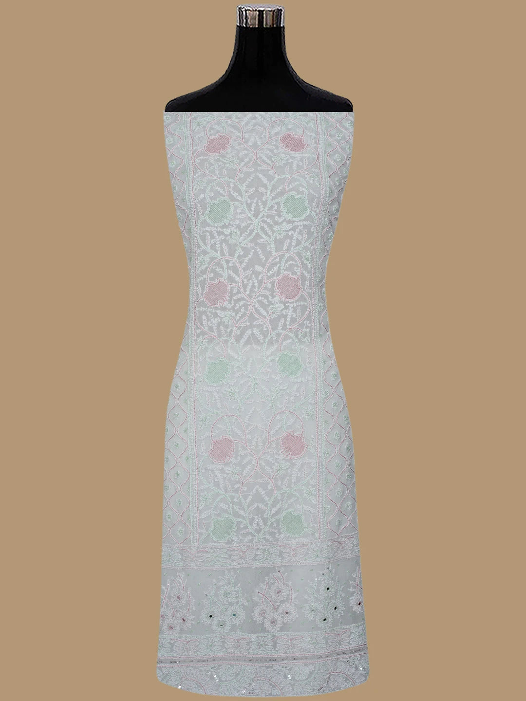 Ada Hand Embroidered White Viscose Georgette Lucknowi Chikankari Unstitched Kurta Dupatta Set With Cutdana Work 01A416962