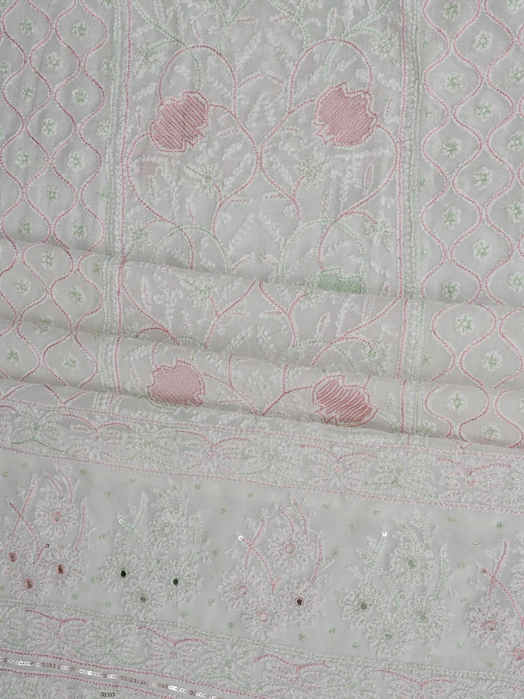 Ada Hand Embroidered White Viscose Georgette Lucknowi Chikankari Unstitched Kurta Dupatta Set With Cutdana Work 01A416962