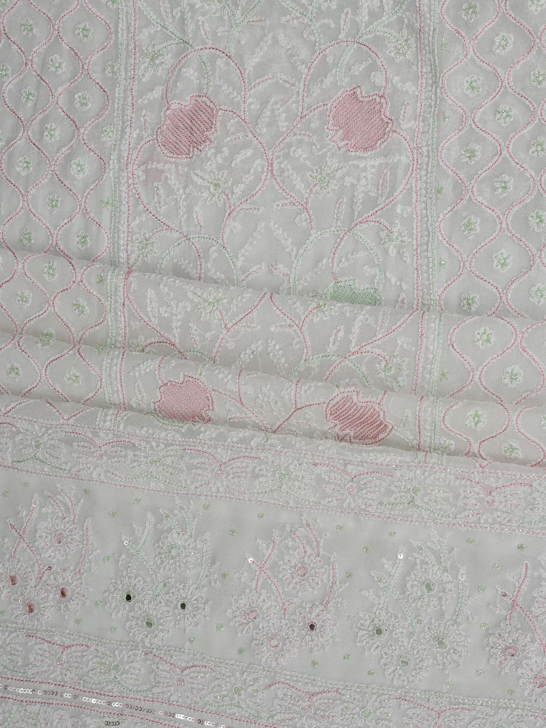 Ada Hand Embroidered White Viscose Georgette Lucknowi Chikankari Unstitched Kurta Dupatta Set With Cutdana Work 01A416962