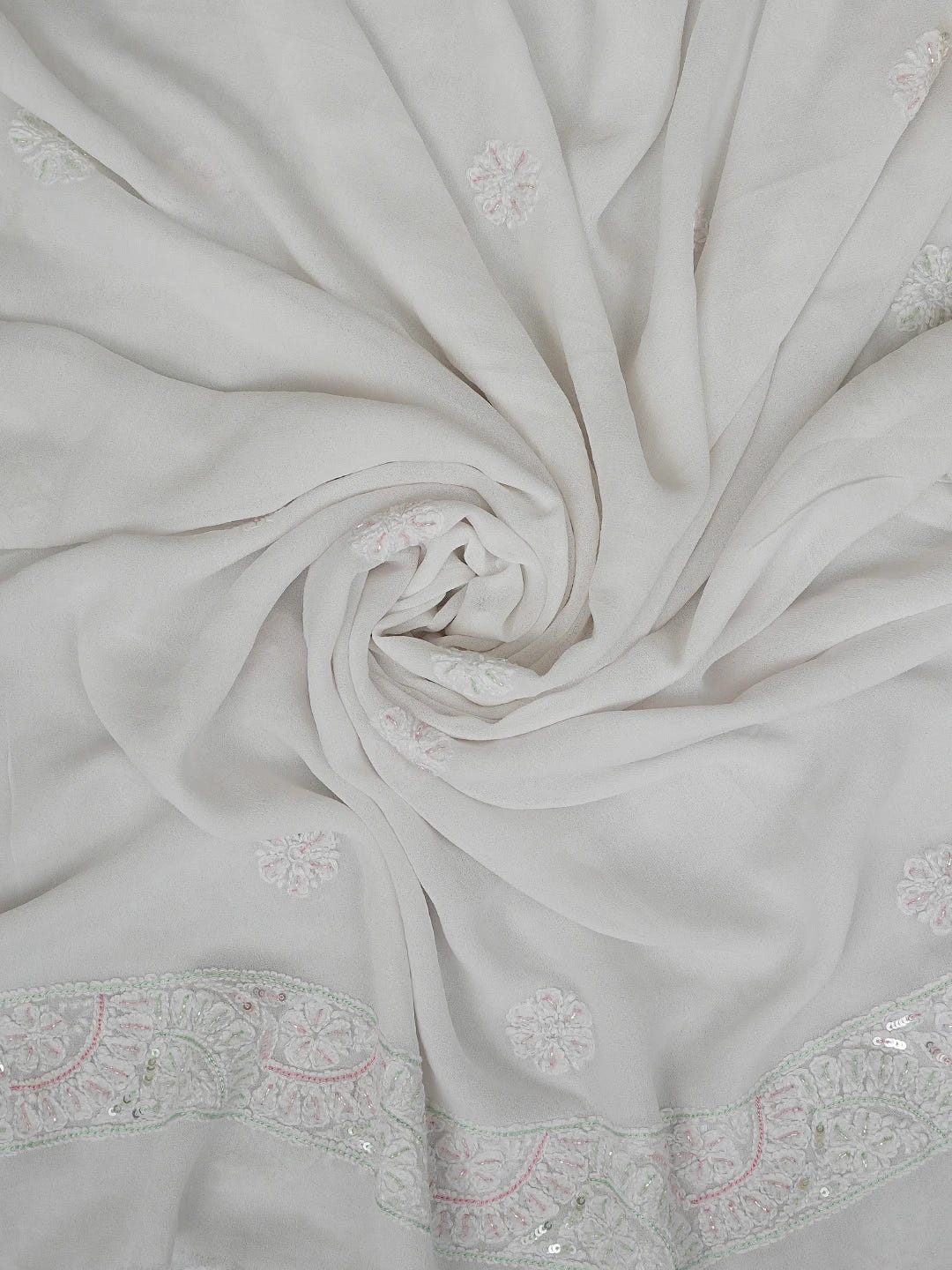Ada Hand Embroidered White Viscose Georgette Lucknowi Chikankari Unstitched Kurta Dupatta Set With Cutdana Work 01A416962