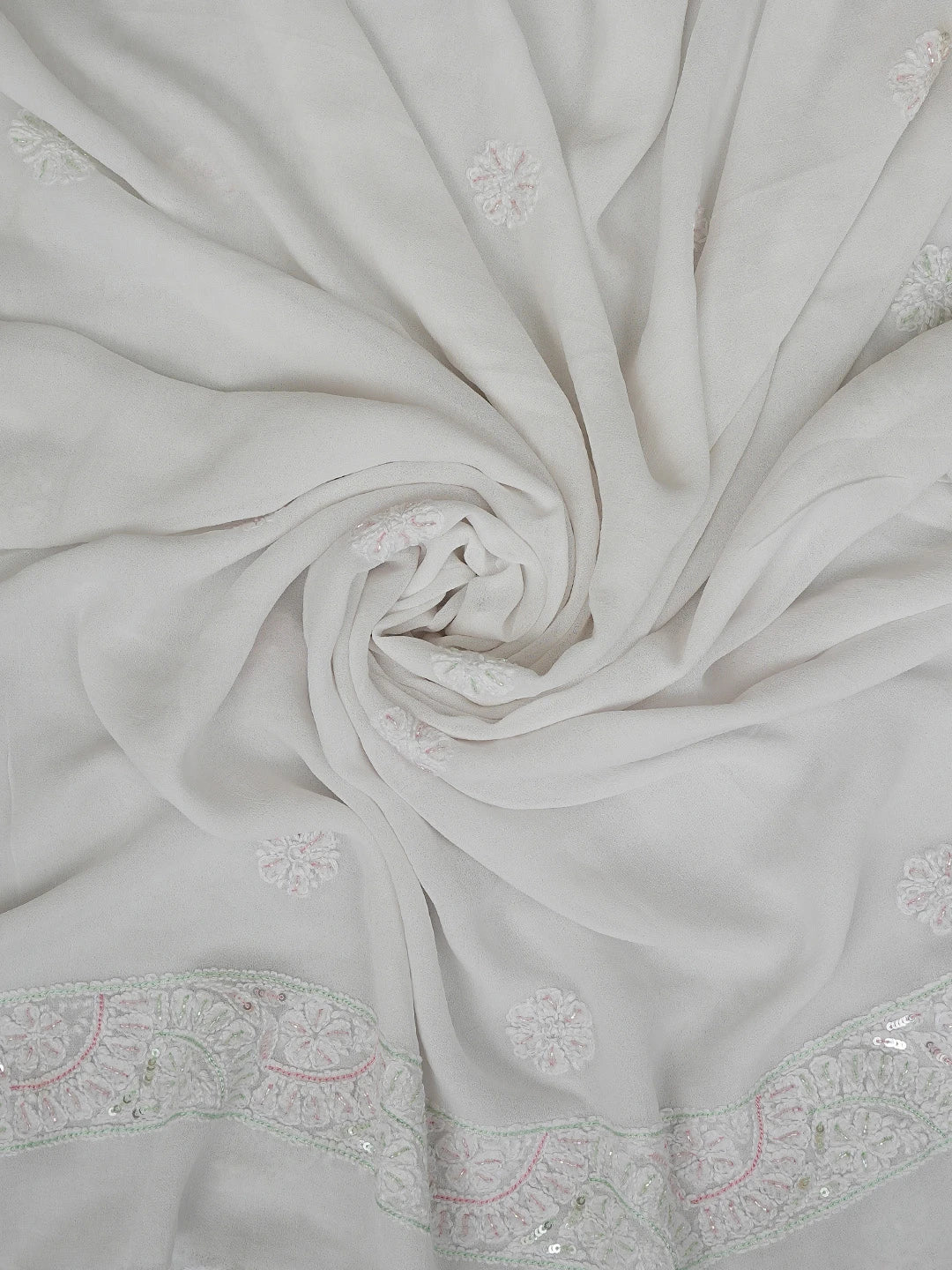 Ada Hand Embroidered White Viscose Georgette Lucknowi Chikankari Unstitched Kurta Dupatta Set With Cutdana Work 01A416962