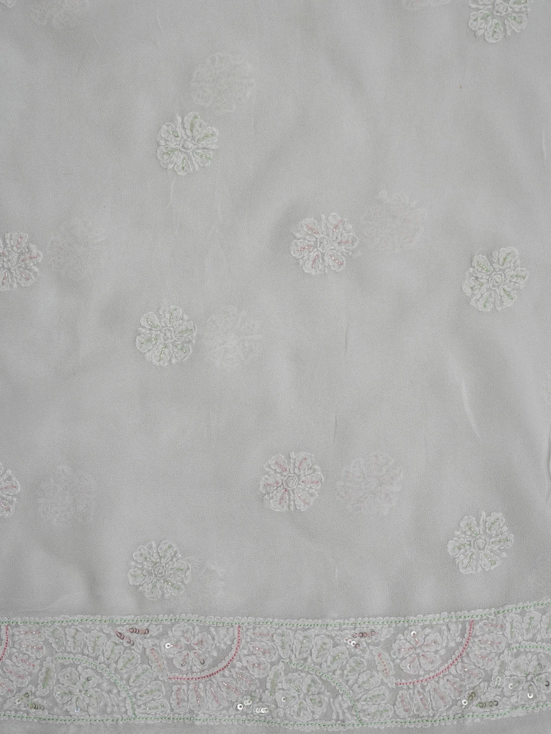 Ada Hand Embroidered White Viscose Georgette Lucknowi Chikankari Unstitched Kurta Dupatta Set With Cutdana Work 01A416962