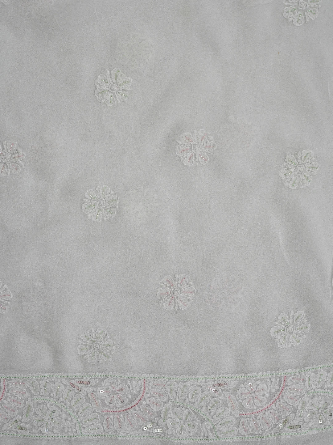 Ada Hand Embroidered White Viscose Georgette Lucknowi Chikankari Unstitched Kurta Dupatta Set With Cutdana Work 01A416962