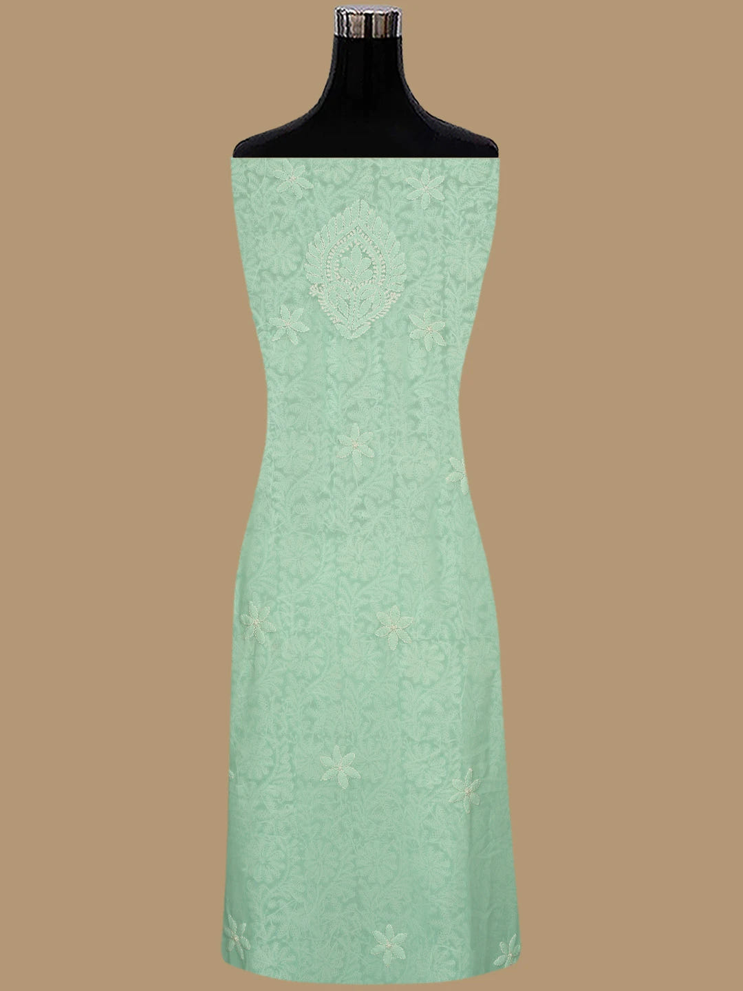 Ada Hand Embroidered Sea Green Georgette Lucknowi Chikankari Unstitched Kurta Dupatta Set 01A670801