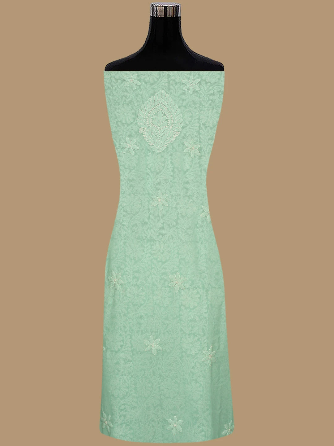Ada Hand Embroidered Sea Green Georgette Lucknowi Chikankari Unstitched Kurta Dupatta Set 01A670801