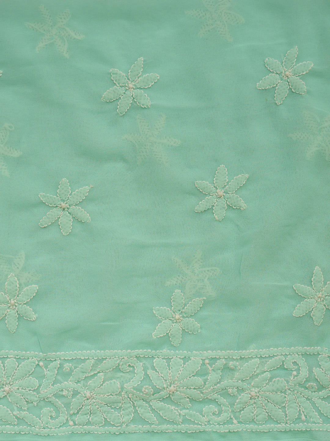 Ada Hand Embroidered Sea Green Georgette Lucknowi Chikankari Unstitched Kurta Dupatta Set 01A670801