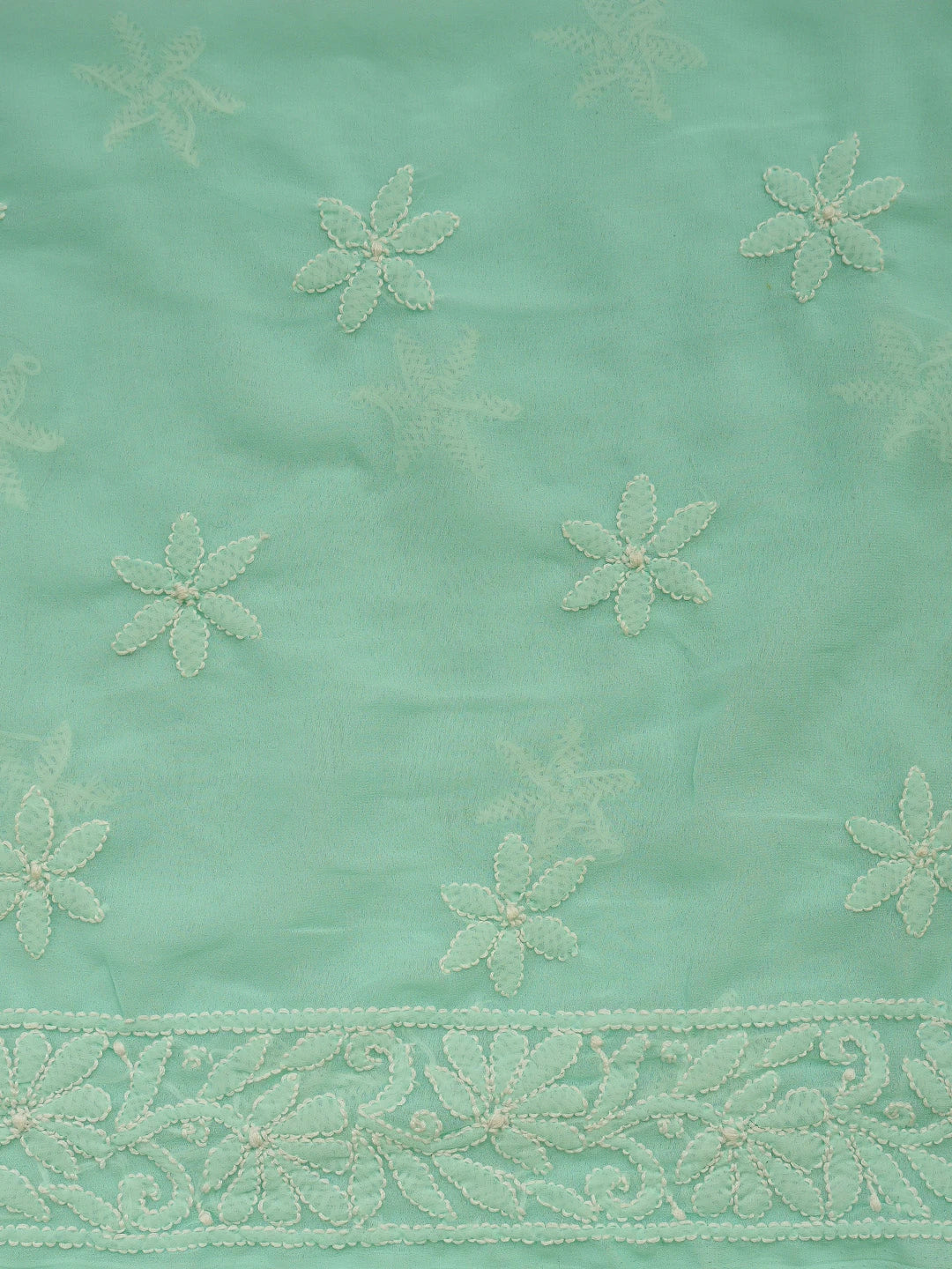 Ada Hand Embroidered Sea Green Georgette Lucknowi Chikankari Unstitched Kurta Dupatta Set 01A670801