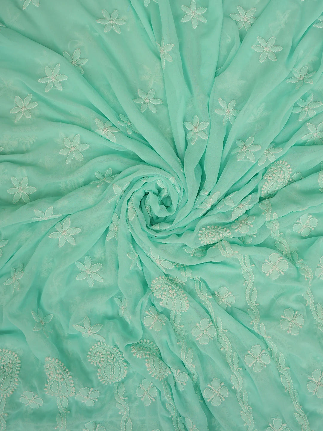 Ada Hand Embroidered Sea Green Georgette Lucknowi Chikankari Unstitched Kurta Dupatta Set 01A670801