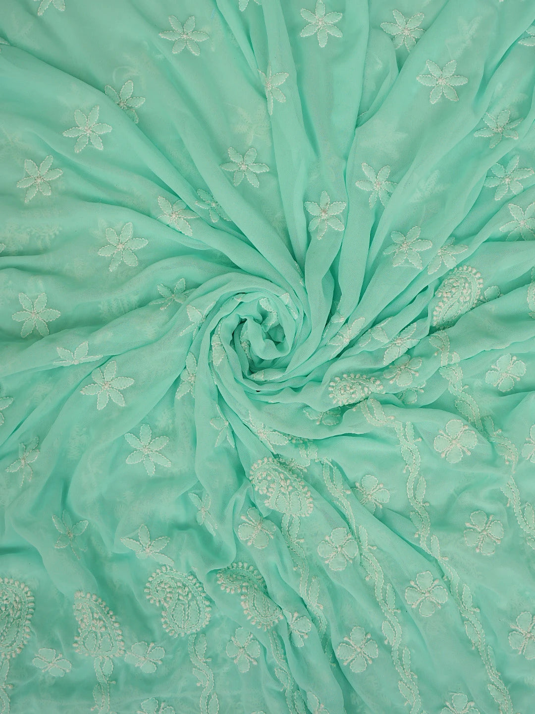 Ada Hand Embroidered Sea Green Georgette Lucknowi Chikankari Unstitched Kurta Dupatta Set 01A670801