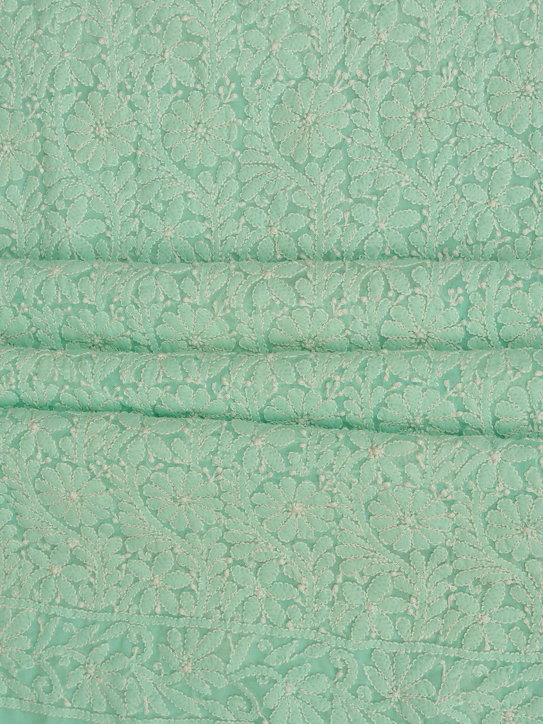 Ada Hand Embroidered Sea Green Georgette Lucknowi Chikankari Unstitched Kurta Dupatta Set 01A670801