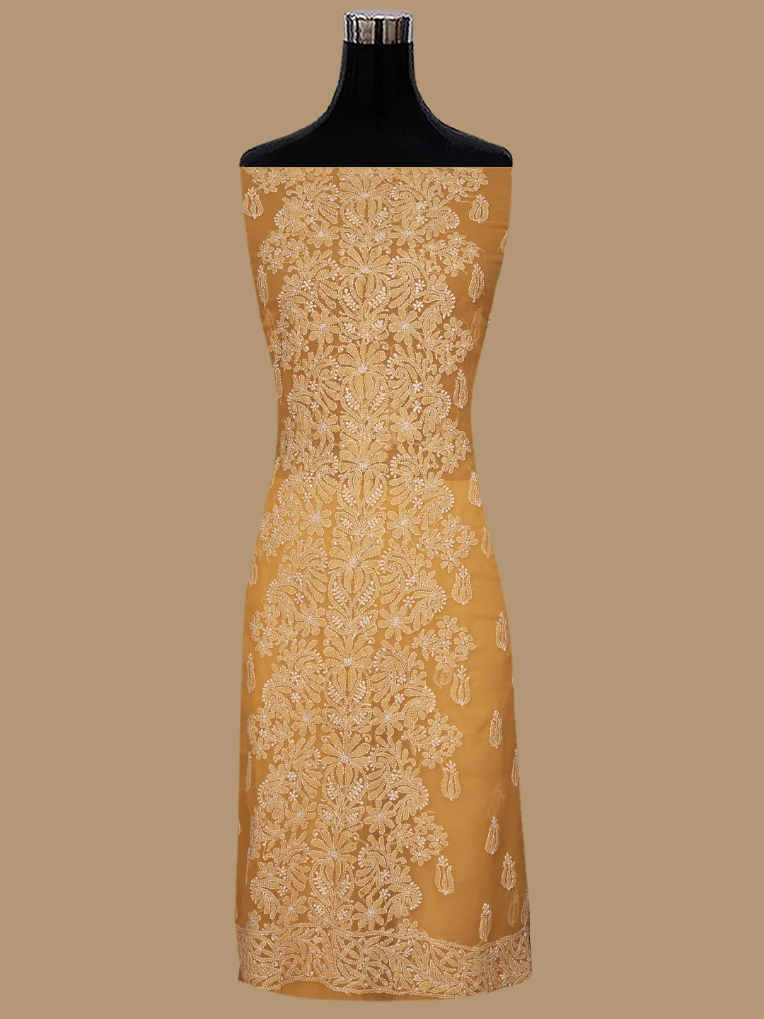 Ada Hand Embroidered Mustard Georgette Lucknowi Chikankari Unstitched Suit Piece 01A793479