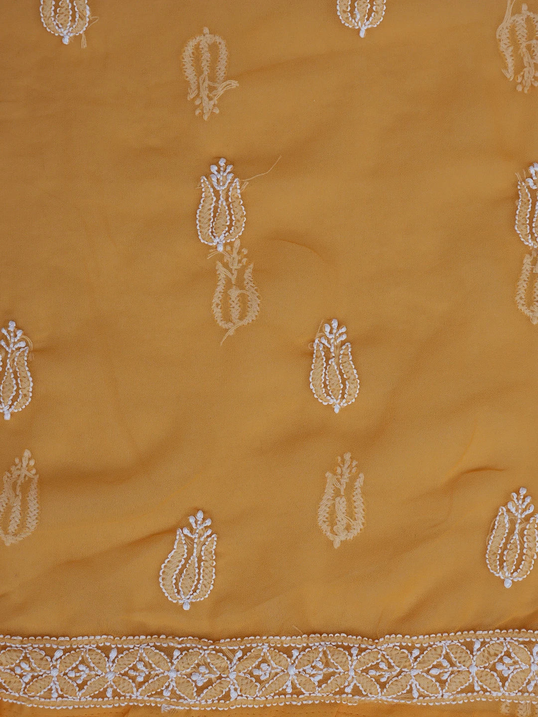 Ada Hand Embroidered Mustard Georgette Lucknowi Chikankari Unstitched Suit Piece 01A793479