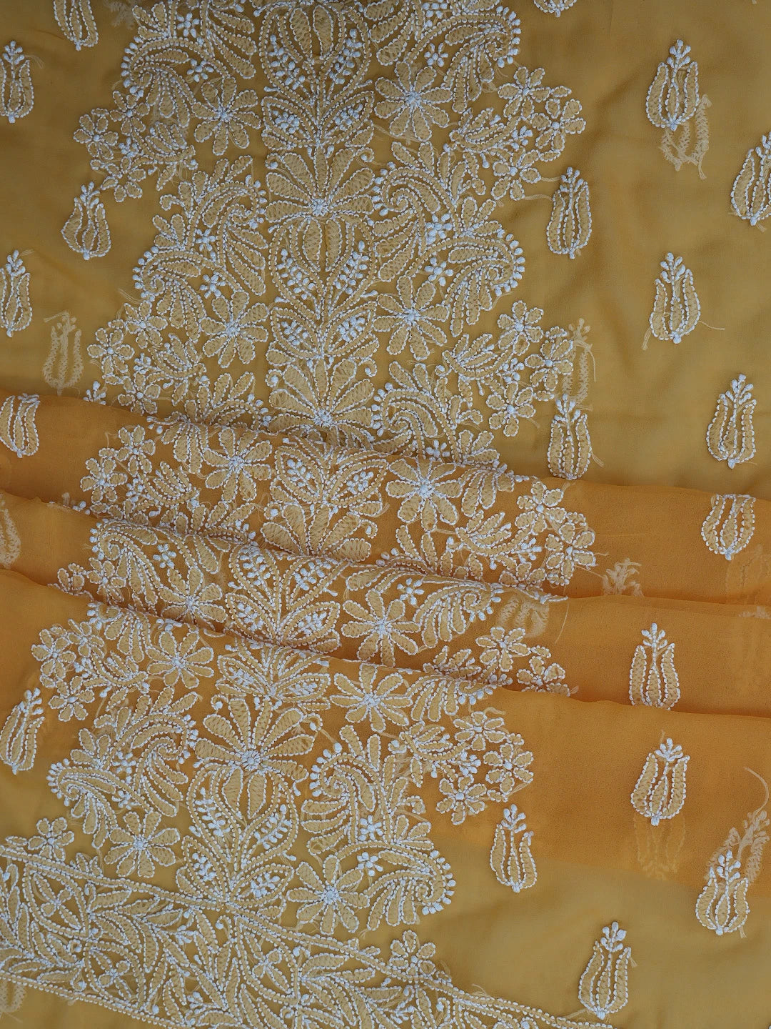 Ada Hand Embroidered Mustard Georgette Lucknowi Chikankari Unstitched Suit Piece 01A793479