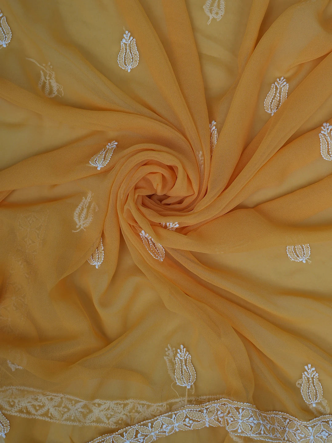 Ada Hand Embroidered Mustard Georgette Lucknowi Chikankari Unstitched Suit Piece 01A793479