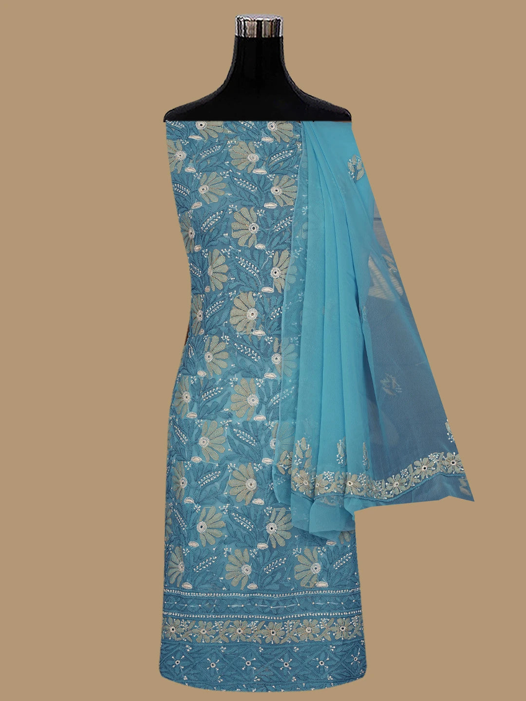 Ada Hand Embroidered Blue Georgette Lucknowi Chikankari Unstitched Suit Piece 01A857261