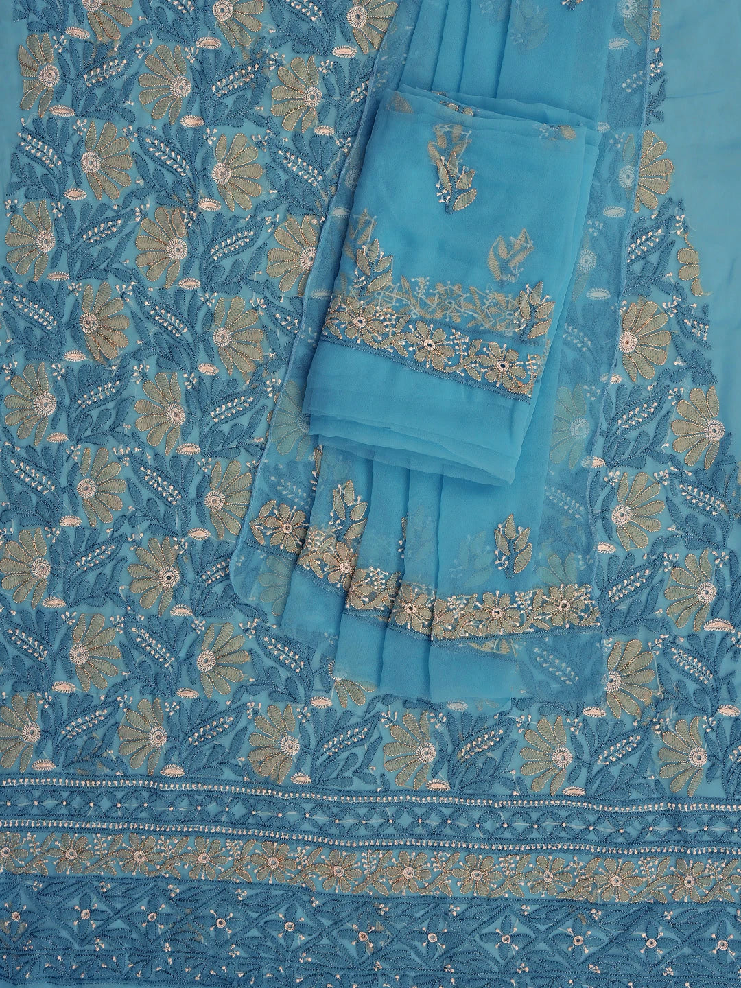 Ada Hand Embroidered Blue Georgette Lucknowi Chikankari Unstitched Suit Piece 01A857261