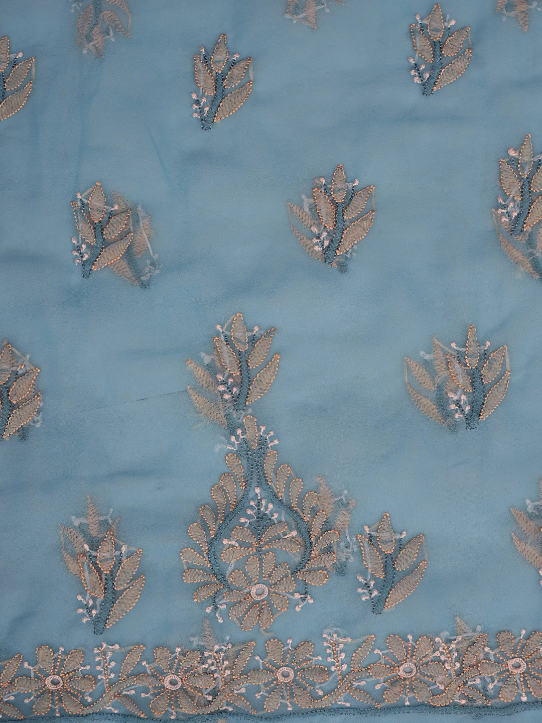 Ada Hand Embroidered Blue Georgette Lucknowi Chikankari Unstitched Suit Piece 01A857261