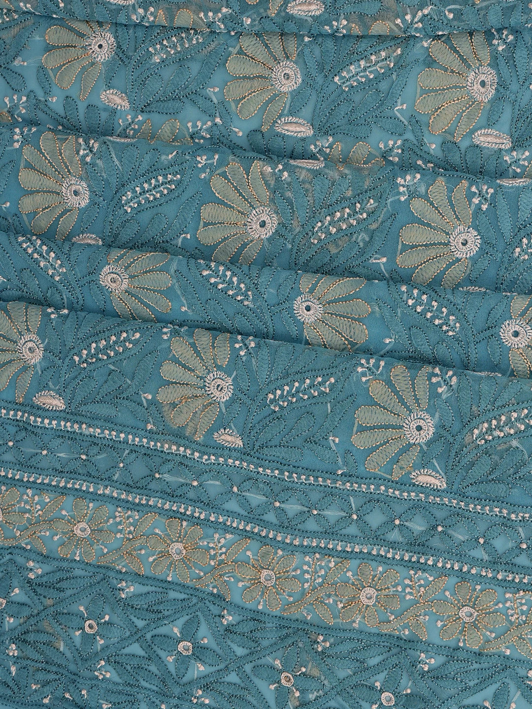 Ada Hand Embroidered Blue Georgette Lucknowi Chikankari Unstitched Suit Piece 01A857261