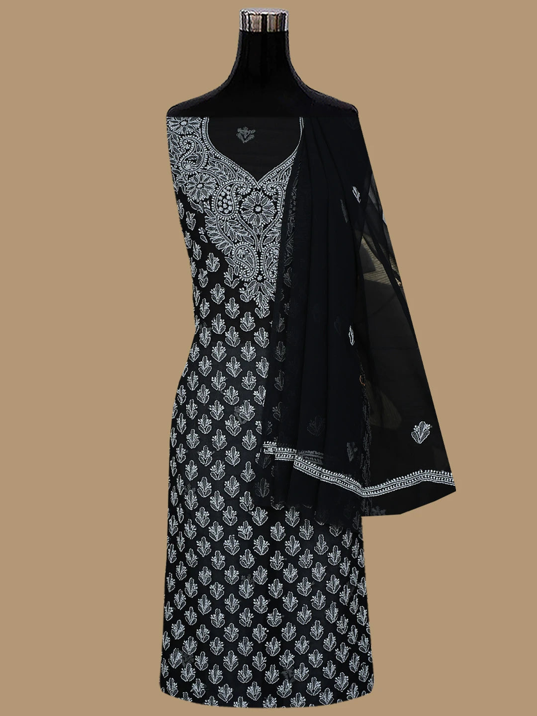 Ada Hand Embroidered Black Georgette Lucknowi Chikankari Unstitched Suit Piece 01A823781