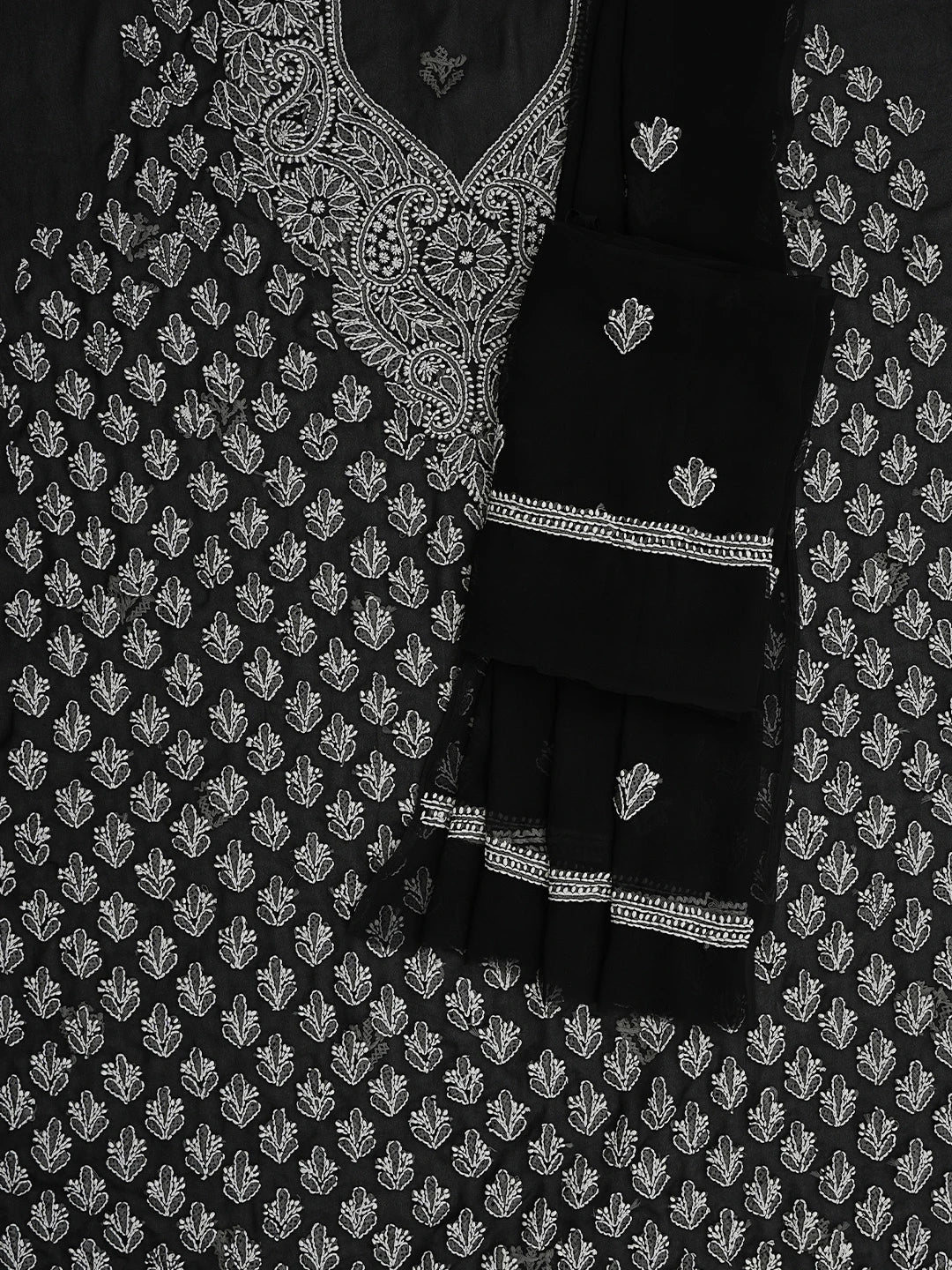Ada Hand Embroidered Black Georgette Lucknowi Chikankari Unstitched Suit Piece 01A823781