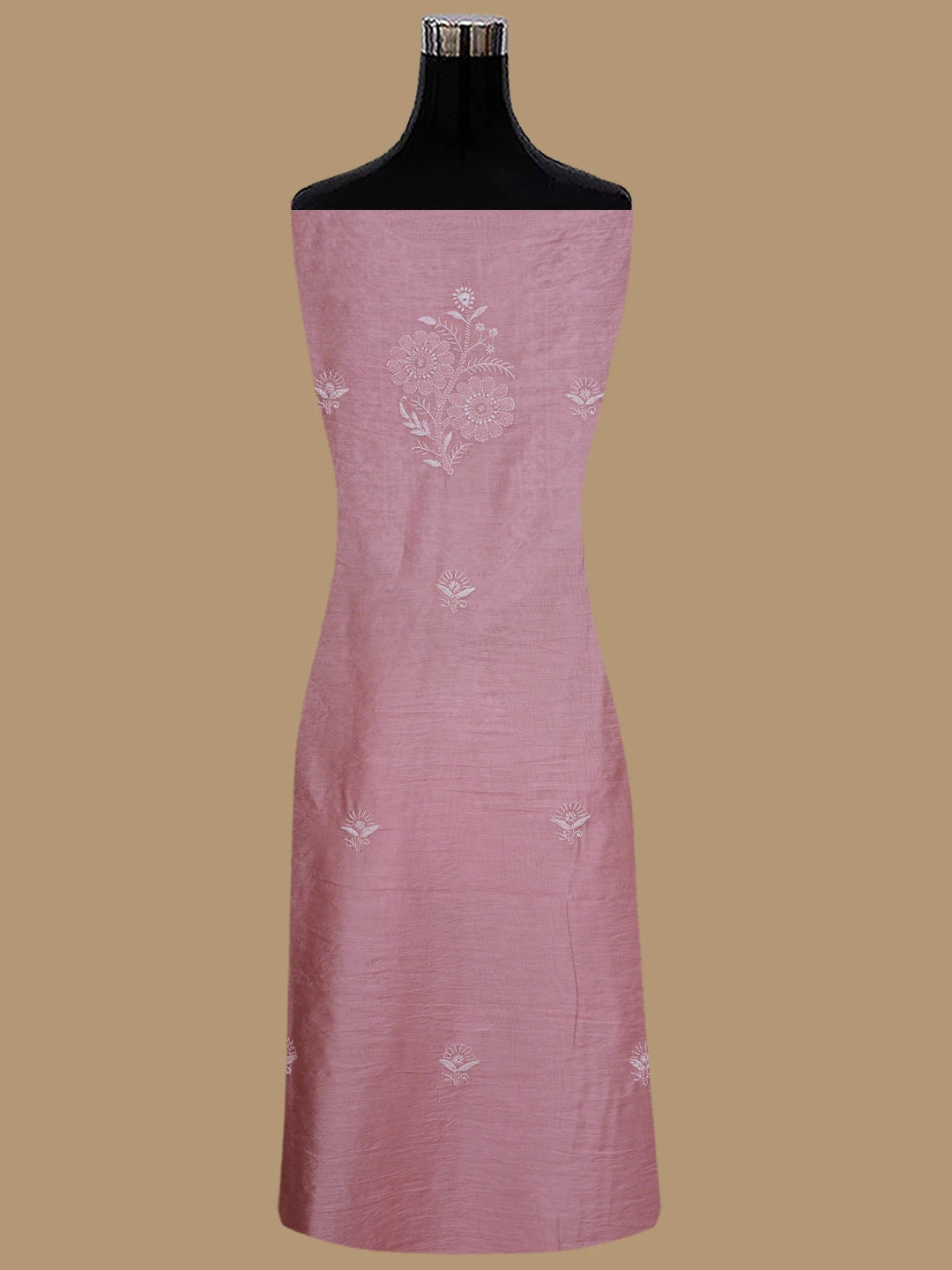 Ada Hand Embroidered Pink Chanderi Lucknowi Chikankari Unstitched Suit Piece 01A855622