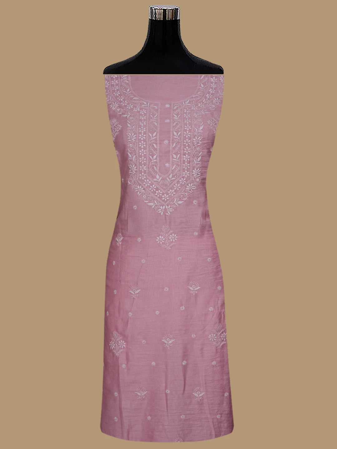 Ada Hand Embroidered Pink Chanderi Lucknowi Chikankari Unstitched Suit Piece 01A855622
