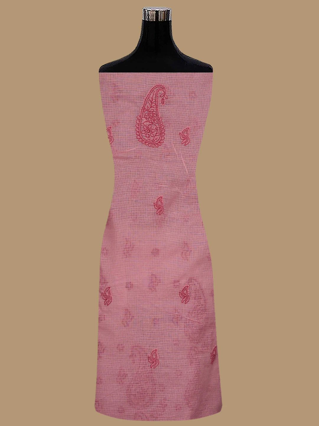 Ada Hand Embroidered Salmon Pink Kota Lucknowi Chikankari Unstitched Kurta Dupatta Set 01A831658