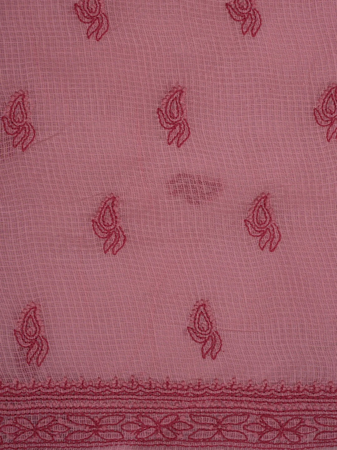 Ada Hand Embroidered Salmon Pink Kota Lucknowi Chikankari Unstitched Kurta Dupatta Set 01A831658