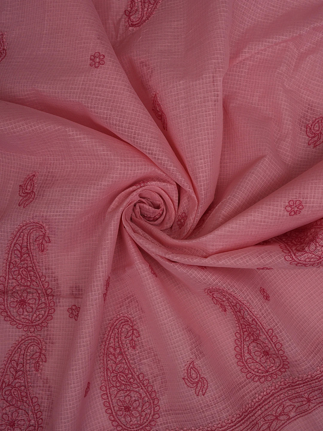 Ada Hand Embroidered Salmon Pink Kota Lucknowi Chikankari Unstitched Kurta Dupatta Set 01A831658