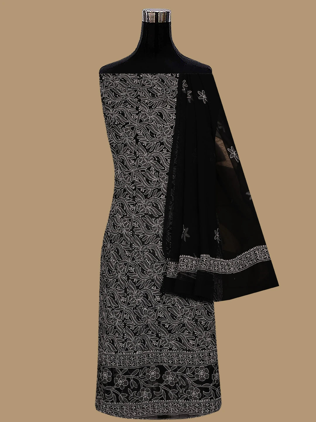 Ada Hand Embroidered Black Georgette Lucknowi Chikankari Unstitched Suit Piece 01A387188