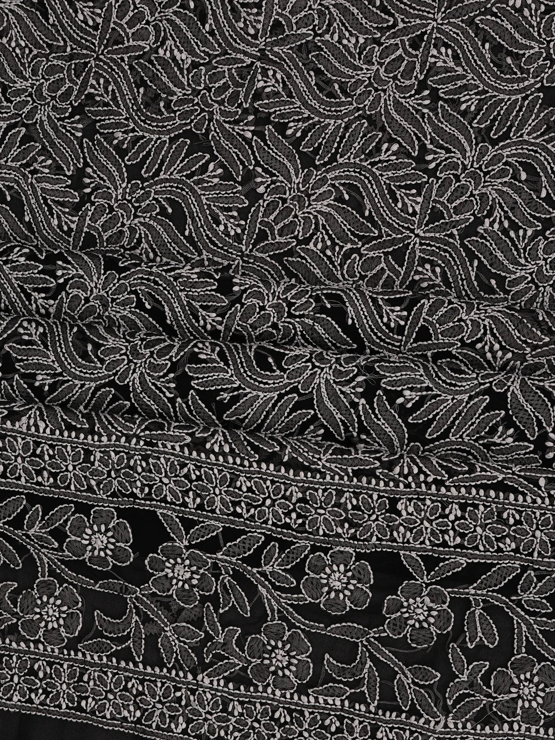 Ada Hand Embroidered Black Georgette Lucknowi Chikankari Unstitched Suit Piece 01A387188