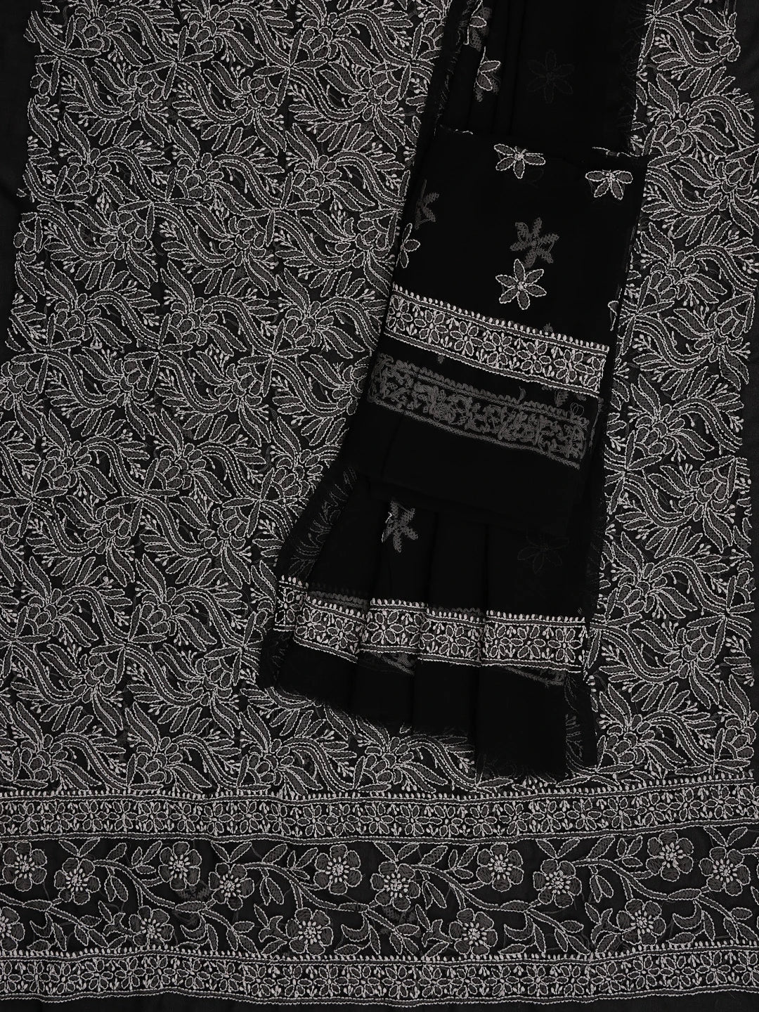 Ada Hand Embroidered Black Georgette Lucknowi Chikankari Unstitched Suit Piece 01A387188