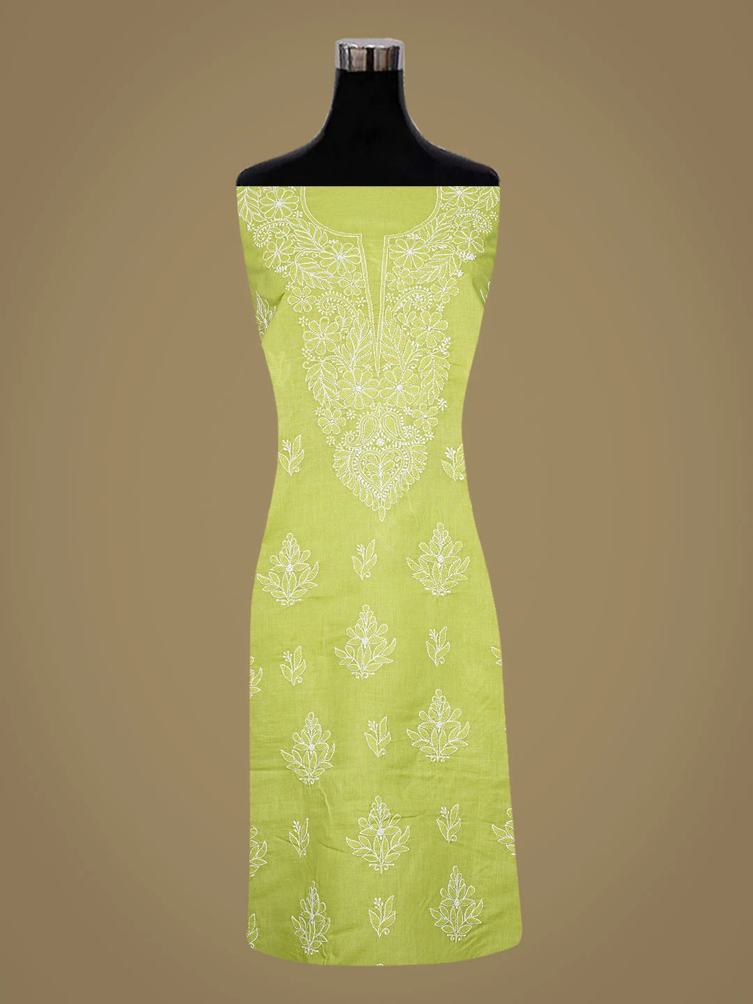 Ada Hand Embroidered Light Green Cotton Lucknowi Chikankari Unstitched Kurta Piece 01A863869