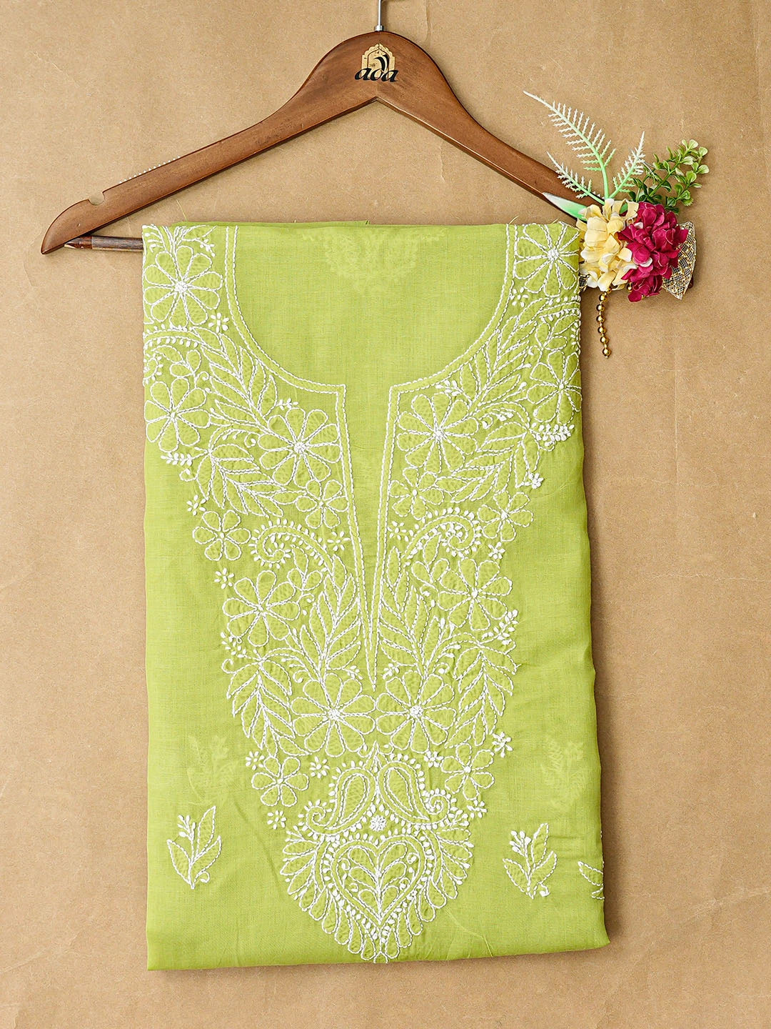 Ada Hand Embroidered Light Green Cotton Lucknowi Chikankari Unstitched Kurta Piece 01A863869