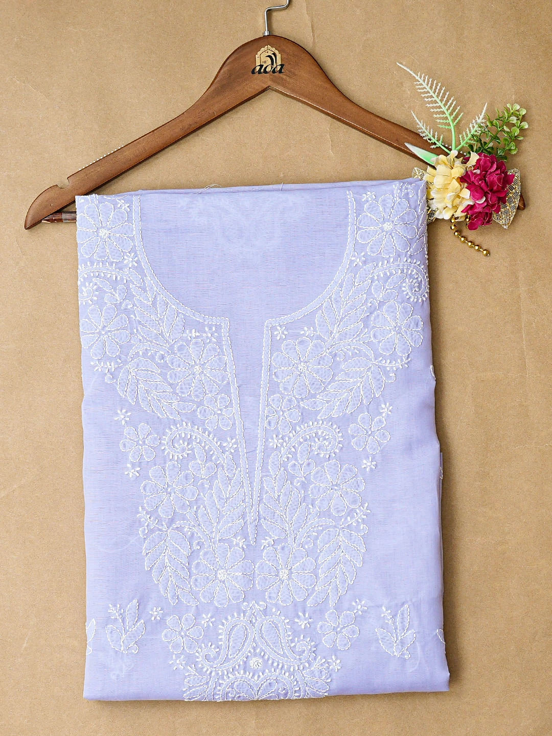 Ada Hand Embroidered Mauve Cotton Lucknowi Chikankari Unstitched Kurta Piece 01A863913